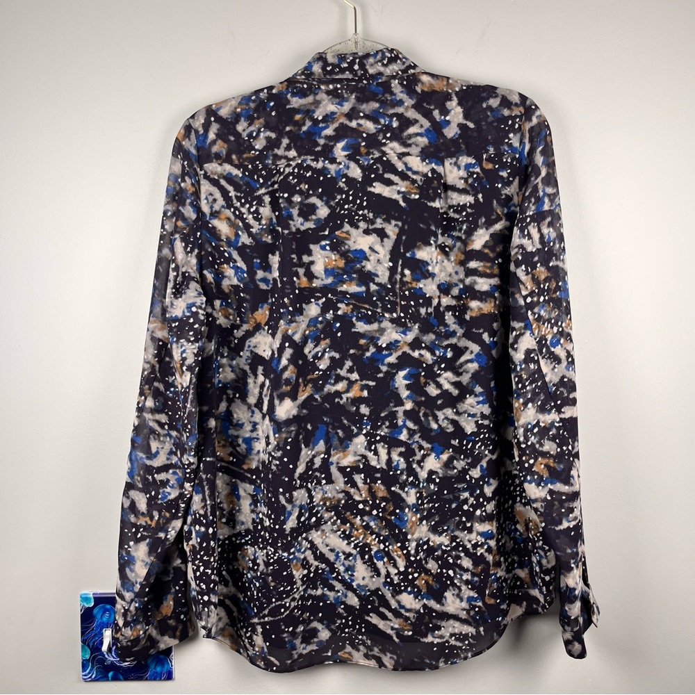 CAbi #3066 Starry Night Ruffle Button Front Blouse Medium Blue Career - Picture 7 of 10